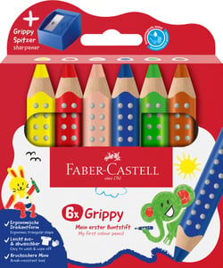 Crayons de couleur Faber Castell - Grippy - 6 pièces + taille crayon