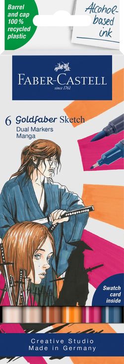 Lot de 6 marqueurs alcool double pointe fine et pinceau - Faber Castell - Goldfaber Sketch Marker