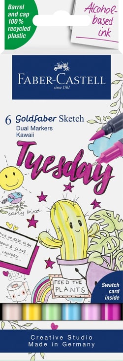 Lot de 6 marqueurs alcool double pointe fine et pinceau - Faber-Castell  - Illustration - Goldfaber Sketch Kawaii