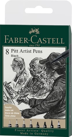 Pochette 8 feutres fineliners - Pitt Artist Pen - noir - Faber Castell