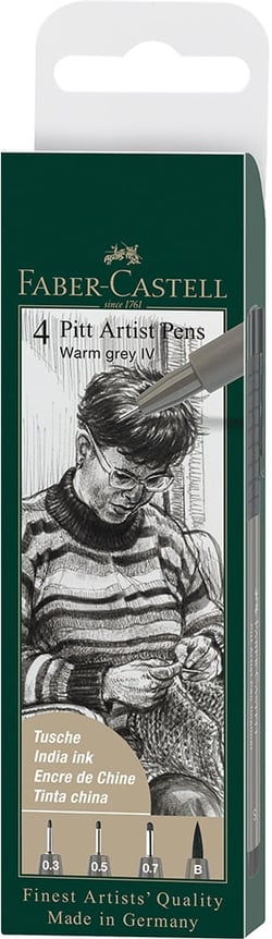 Pochette 4 feutres fineliners - Pitt Artist Pen - gris chaud - Faber Castell