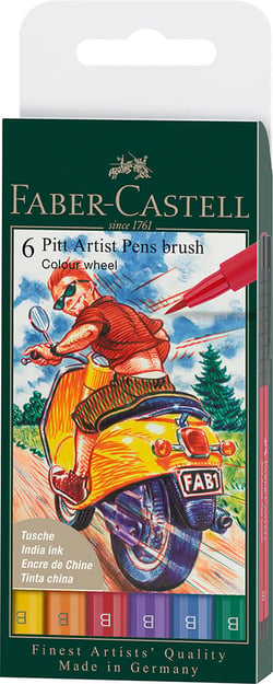 Pochette 6 feutres  fineliners - Pitt Artist Pen - couleurs vives - Faber Castell