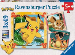 Puzzles 3x49 pièces - Pikachu, Dracaufeu et Evoli