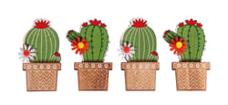 Lot de 4 confettis en bois adhésifs - Cactus - Rayher