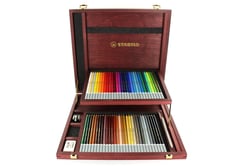Coffret en bois 60 crayons de couleur fusain pastel pointe moyenne - STABILO - Couleurs assorties - CarbOthello