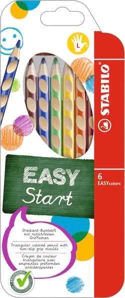 Lot de 6 crayons de couleurs gaucher - STABILO - Couleurs assorties - EASYcolors
