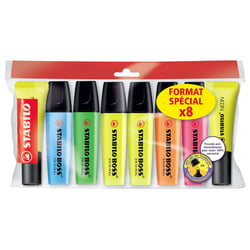 Lot de 8 surligneurs pointe large - STABILO - Couleurs assorties - BOSS ORIGINAL + NEON