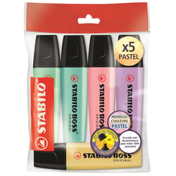 Lot de 5 surligneurs - BOSS ORIGINAL Pastel - Pointe biseautée - STABILO