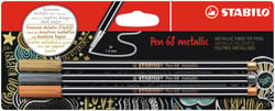 Lot de 3 feutres métallisés pointe moyenne- STABILO - Or, argent, cuivre - Pen 68 metallic