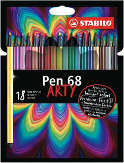 Lot de 18 feutres de dessin pointe moyenne - STABILO - Couleurs assorties - Pen 68 ARTY