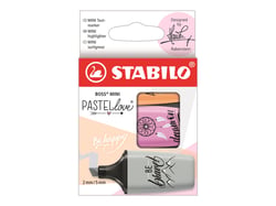Lot de 3 surligneurs pointe large - STABILO - Gris, mauve, abricot - BOSS MINI Pastellove 2.0