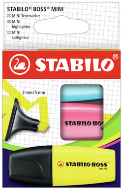Lot de 3 surligneurs pointe large - STABILO - Jaune, rose, bleu - BOSS MINI