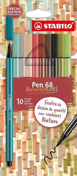 Lot de 10 feutres de coloriage pointe moyenne - STABILO - Pen 68 Nature Colors