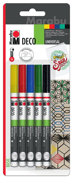 Set de 5 marqueurs mat Basic - Marabu Deco painter 1-2mm