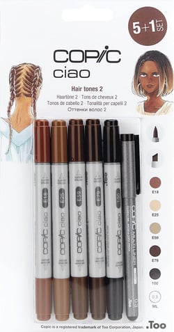 Lot de 6 marqueurs et fineliner double pointe - COPIC - Ciao Cheveux 2