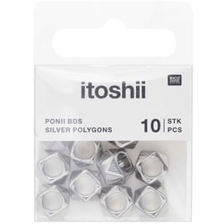 Lot de 10 perles polygones Ponii Beads Rico Design - 11 x 7 mm - Argent