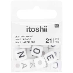 Lot de 21 perles cubiques Ponii Beads Rico Design - Blanc - Love peace happiness joy 