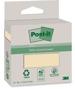 Post-it® en papier 100% recyclé - 76 x 76 mm - Notes - 3M - bloc de 100 feuilles - canari