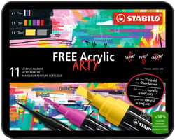 Kit d'initiation de 11 marqueurs pointes mixtes - STABILO -Couleurs assorties - Free Acrylic