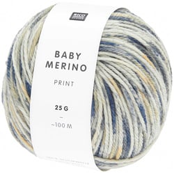Pelote de fil à tricoter 100% laine vierge - Rico Design - Baby Merino Print - Bleu marine et vanille 12