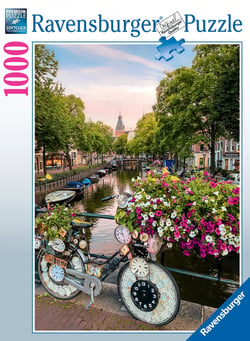 Amsterdam Puzzle 1000 Pezzi Per Adulti - Canali, Fiori E Biciclette In Primavera - Idea Regalo, Poster Incluso