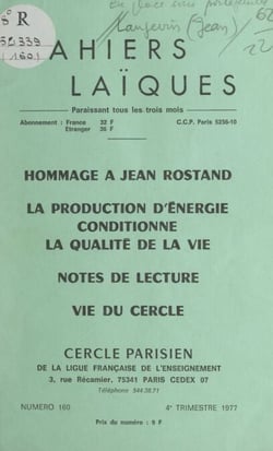 La production d'énergie conditionne la qualité de la vie - Notes de lecture. Vie du Cercle