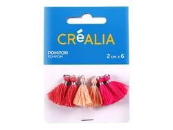6 pompons en fils de coton de 2cm  - corail, saumon, rose - Créalia