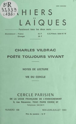 Charles Vildrac, poète toujours vivant - Notes de lecture. Vie du Cercle
