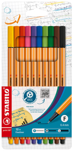 Lot de 10 stylos feutre STABILO - point 88 - pointe fine