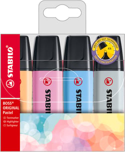 Lot de 4 surligneurs pointe large - STABILO - Couleurs assorties - BOSS ORIGINAL Pastel