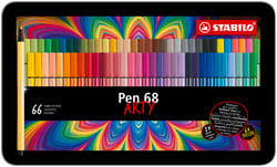 Boîte métal de 66 feutres de dessin pointe moyenne - STABILO - Couleurs assorties - Pen 68 ARTY