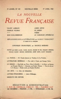 La Nouvelle Revue Française N' 103 (Avril 1922)