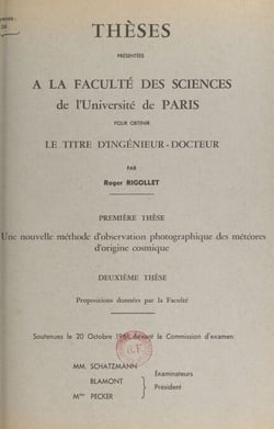 Une nouvelle méthode d'observation photographique des météores d'origine cosmique - Suivi de Propositions données par la Faculté : essai sur l'origine des comètes périodiques