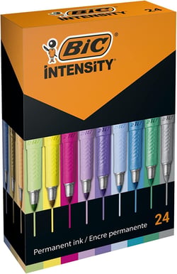 Boîte de 24 Marqueurs Permanents - BIC Intensity Fine et BIC Intensity Fine Metallic - Pointe Fine - Couleurs Assorties