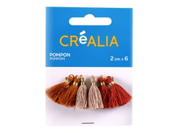 6 pompons en fils de coton de 2cm  - curry, brique, écru - Créalia