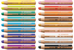 Lot de 18 crayons multi-talents pointe extra-large + 1 taille-crayons + 1 pinceau - STABILO - Couleurs assorties - Woody 3 in 1 ARTY