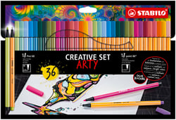 Set créatif de 36 feutres de dessin pointe fine et moyenne - STABILO - Couleurs assorties - Pen 68 + Point 88 ARTY