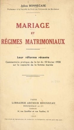 Mariage et régimes matrimoniaux : leur réforme récente - Commentaire pratique de la loi 18 février 1938 sur la capacité de la femme mariée