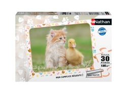 Puzzle 30 pièces - Chaton roux et bébé canard