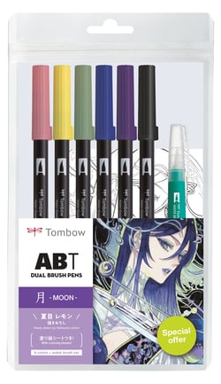 Lot de 6 feutres pinceau ABT aquarelle à double pointe - Tombow - 6P-MANGA-MOON - Lune
