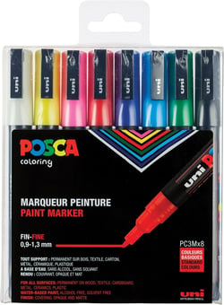 Lot de 8 marqueurs acryliques à base d'eau pointe fine conique - Posca - Couleurs basiques