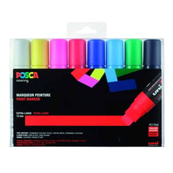 Lot de 8 marqueurs acryliques à base d'eau Pointe rectangulaire XL - Posca - Couleurs basiques