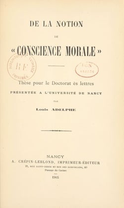 De la notion de conscience morale - Thèse pour le doctorat ès-lettres présentée à l'université de Nancy