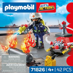 Playmobil - Pompier pompe à eau & réservoir enflammé - 71826 - Les pompiers