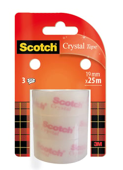 Ruban adhésif - pack de 3 rouleaux - 19 mm x 25 m - Crystal Tape - Scotch - ultra transparent