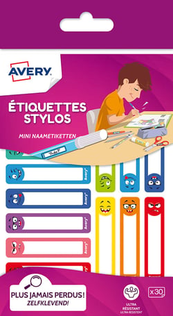 Lot de 30 étiquettes stylo Avery - Smiley - 50 x 10 mm 