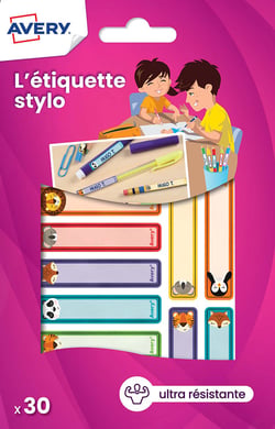 Lot de 30 étiquettes stylos Avery - Animaux - 50 x 10 mm 