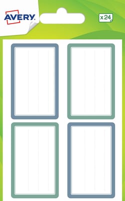 24 étiquettes scolaires - bleues et vertes - 36 x 56 mm