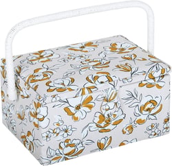 Boîte de couture Hobby Gift - Fleuri blanc moutarde