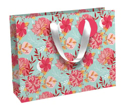 Sac Cadeau Clairefontaine - Format Shopping - Kraft Blanc - 37,3x11,8x27,5 cm - 210g - Fleurs fond bleu